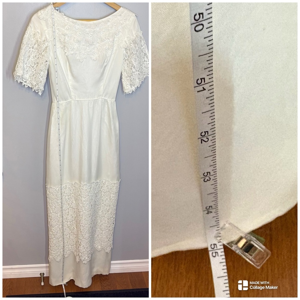 Vintage 1966 Handmade Lace Detail Wedding Dress with Detachable Bow Train Sz XS - Picture 8 of 10